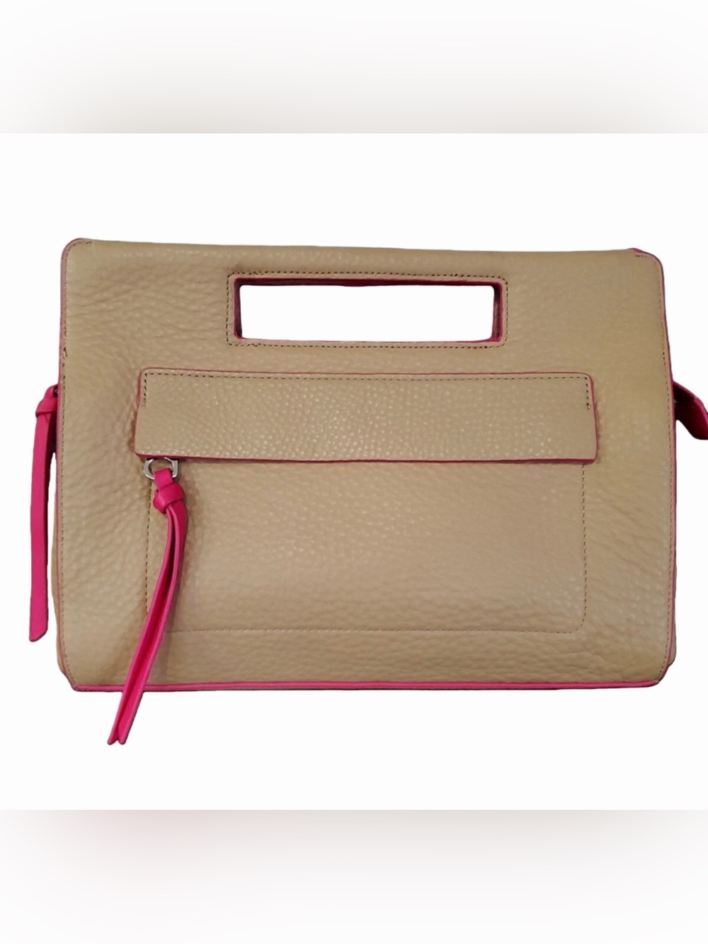 Coach Beige Leather Wristlet with Pink Trim